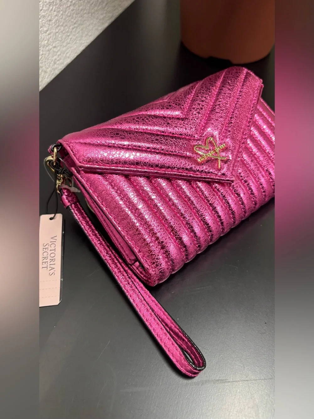 Victoria's Secret Metallic Fuchsia Quilted Wristlet